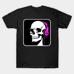 Skull With Headphones, Pink, Violet| Listening Music T-Shirt